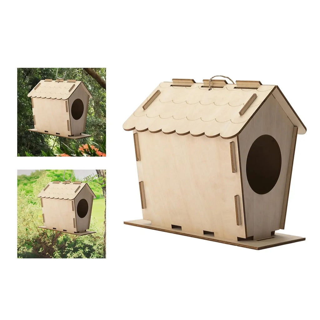 DIY Wooden Bird House — Unfinished Natural Nesting Box