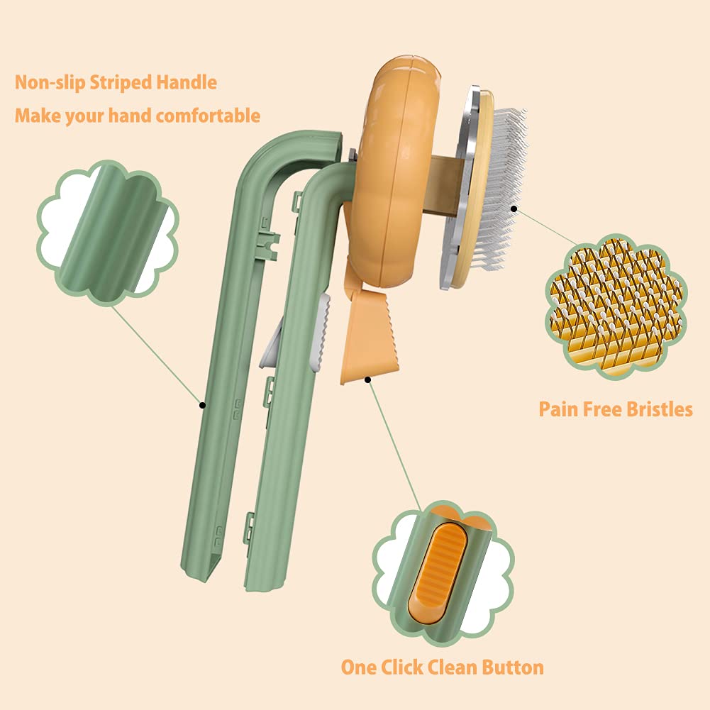 Pumpkin Self-Cleaning Slicker Comb — Pink/White/Green