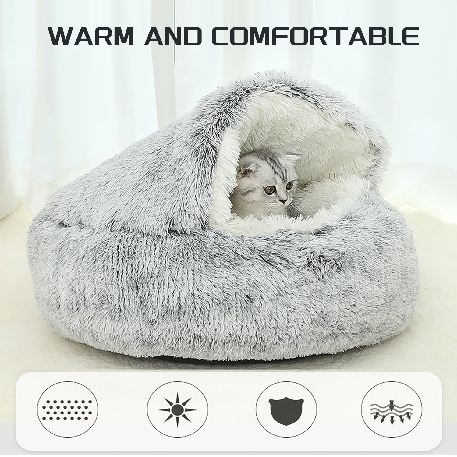 Luxurious Plush Hooded Donut Cat Bed — Semi-Enclosed