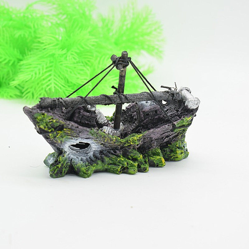 Miniature Net Fishing Boat — Aquarium Decoration